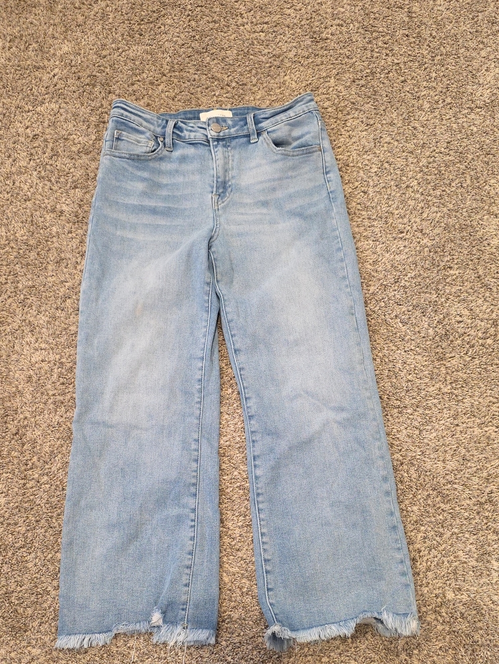 Risen Light Wash Wide Leg Women's Jeans - Casual Frayed Hem